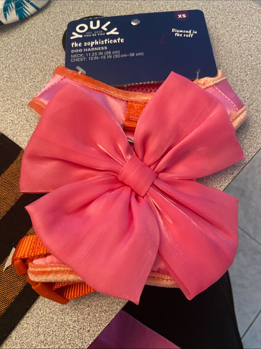 NOBULL Pink Bow Dog Harness with Orange Accents - XS
